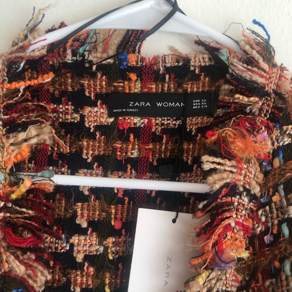 NWT Zara Rainbow Tweed Sweater Jacket with Fringe sz XS - Picture 8 of 10